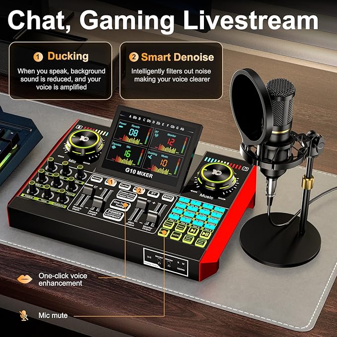 Podcast microphone bundle, live sound card, streaming audio mixer, podcast - Image 4
