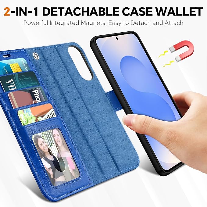 TUCCH Case Wallet for Galaxy S25 Edge, Removable Wrist Strap PU Leather - Image 3