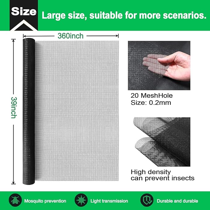 QWR Pet Proof Window Screen Replacement, Cat Resistant Screen Mesh - Image 2
