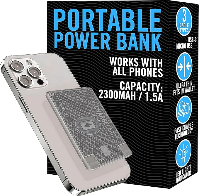 AquaVault ChargeCard – Ultra Slim Emergency Power Bank – Fits in Wallet – USB-C by AquaVaultBrandedTravelSecurityAccessories