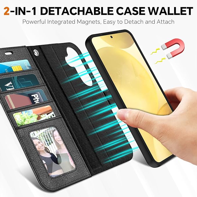 TUCCH Wallet Case for Galaxy S25, 2 in 1 Wrist Strap RFID Blocking PU Leather - Image 3