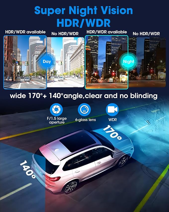 WiFi 4K Rear View Mirror Camera 12" Mirror Dash Cam Front and Rear w 64G TF - Image 4