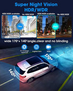 WiFi 4K Rear View Mirror Camera 12" Mirror Dash Cam Front and Rear w 64G TF - Image 4