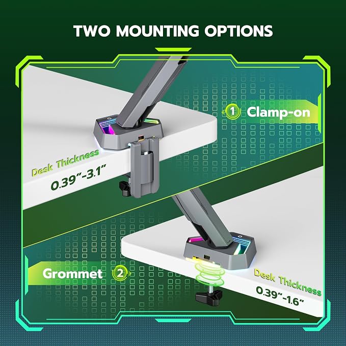 ARES WING RGB Single Monitor Arm Desk Mount - Image 7