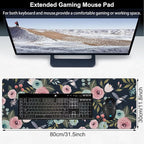 Colorful Flowers and Birds Desk Mat, Large Spring Floral Bird Gaming Keyboard - Image 2