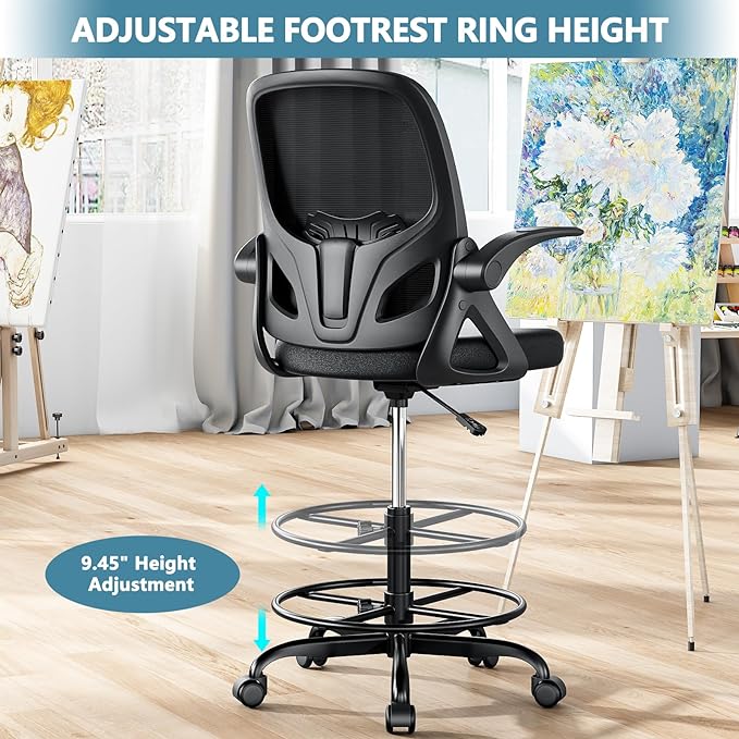 Tall Drafting Chair with Footrest Ring - Image 6
