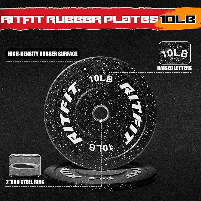 RitFit Bumper Plates, Colored Fleck-Rubber Weight Plates - Image 5