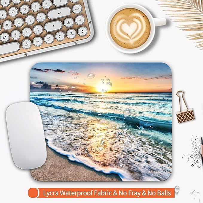 Square Mouse Pad Beach Sunset, Personalized Premium-Textured Custom Mouse Mat - Image 3