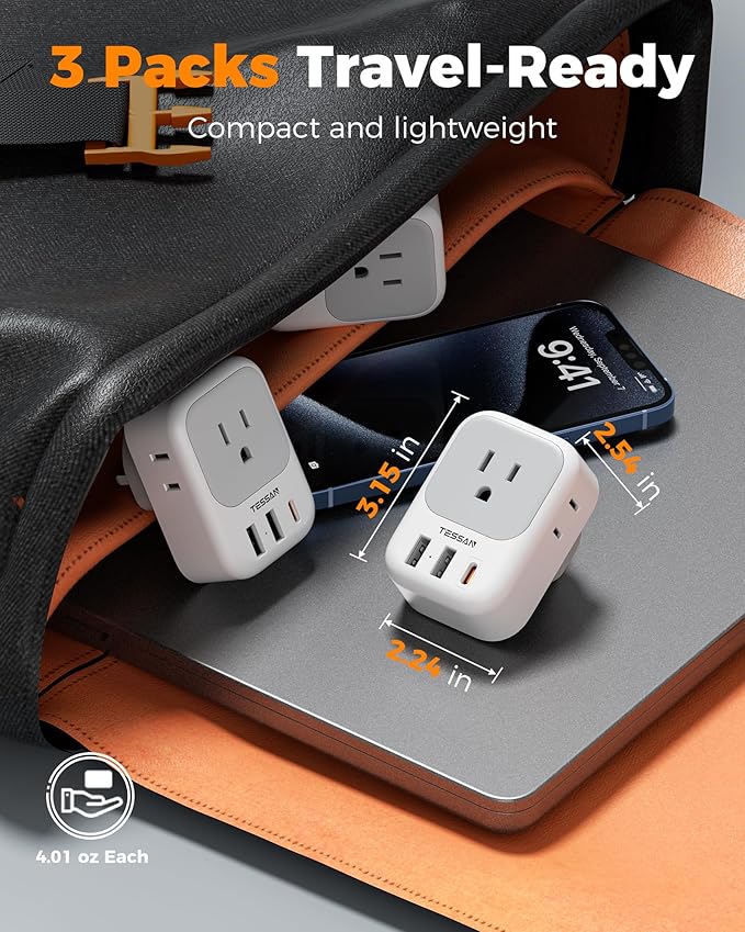 Type G Adapter for Travel 3 Pack, TESSAN US to UK Plug Adapter - Image 5