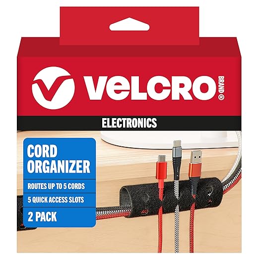 VELCRO Brand Cord Organizer for Desk & Nightstand, 5 Cable Slots - Image 6