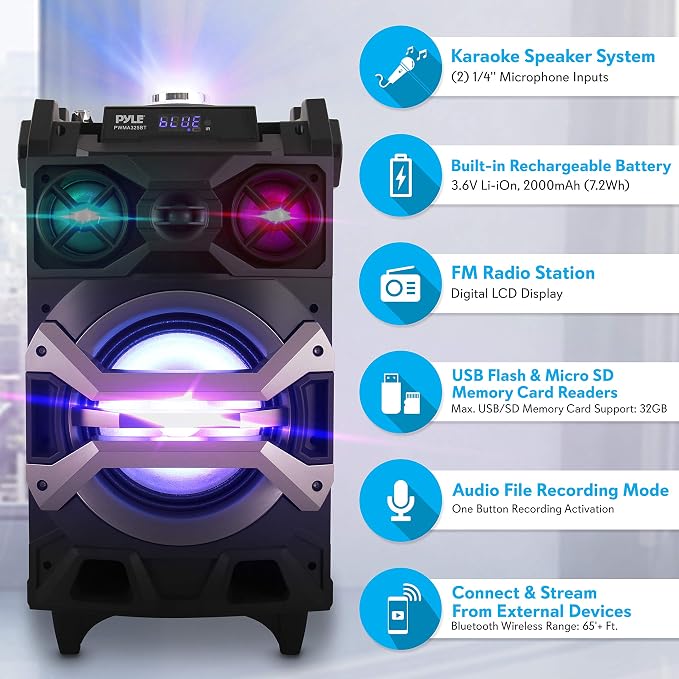 Pyle 500 Watt Portable BT Connectivity Karaoke Speaker System - Image 7