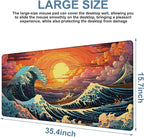 Gaming Desk Pad Large Extra Length Japanese Blue Waves Mouse Pad Keyboard - Image 3