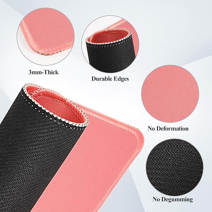 Mouse Pads, Light Pink Standard Mouse Pads, Office and Gaming, Stitched Edges - Image 2