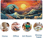 Gaming Desk Pad Large Extra Length Japanese Blue Waves Mouse Pad Keyboard - Image 5