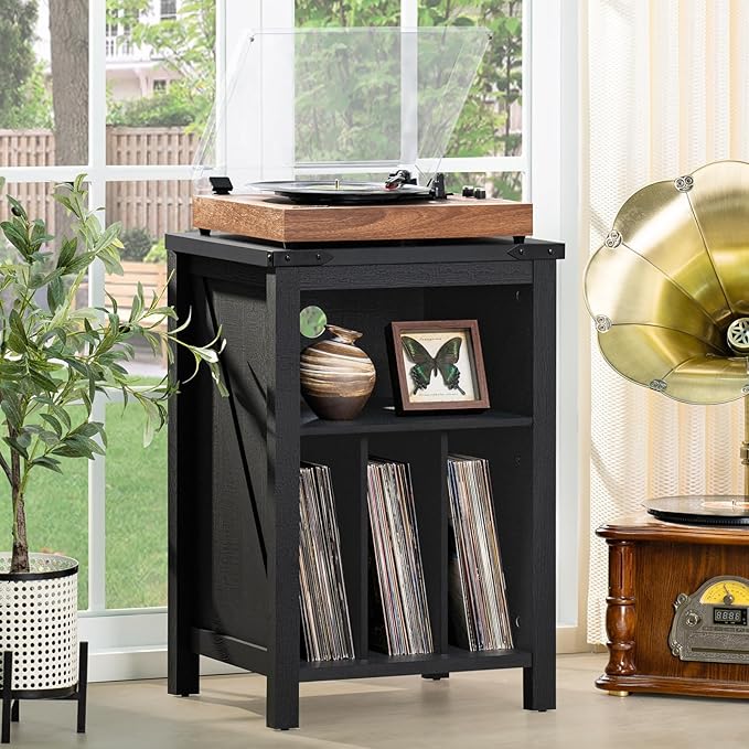 Record Player Stand with Vinyl Record Storage, Large Wood Turntable Stand - Image 5