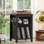 Record Player Stand with Vinyl Record Storage, Large Wood Turntable Stand - Image 5
