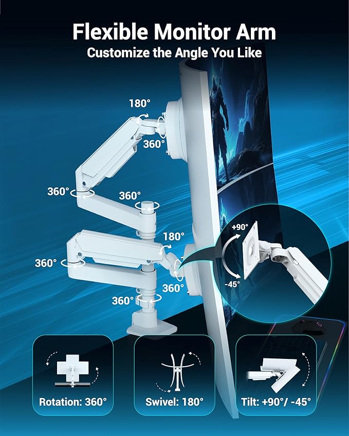 Dual Monitor Arm for 13-49 Inch Ultrawide Screens, Heavy Duty Monitor Mount for - Image 4
