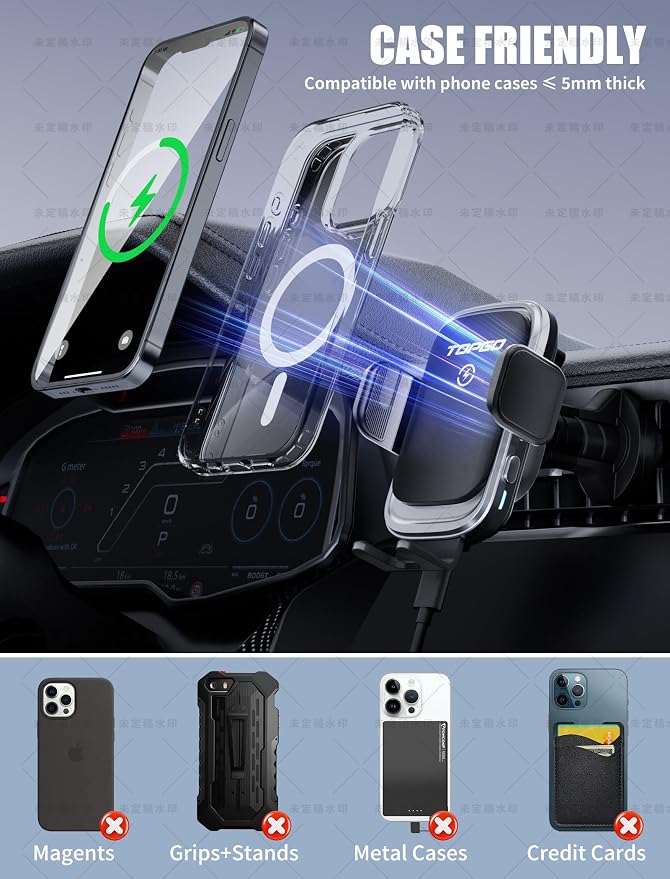 TOPGO Dashboard Wireless Car Charger, Universal Cell Phone Holder, Wireless - Image 4