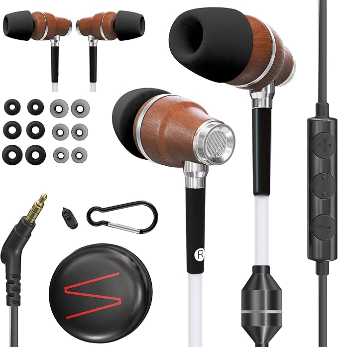 Symphonized Premium Wooden Airtube Headphones EMF Earbuds, 3D Sound, Microphone by Symphonized