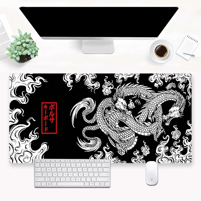 Black and White Mouse Pad Extra Large Gaming Mousepad XL Dragon Desk Mats by Cindasun
