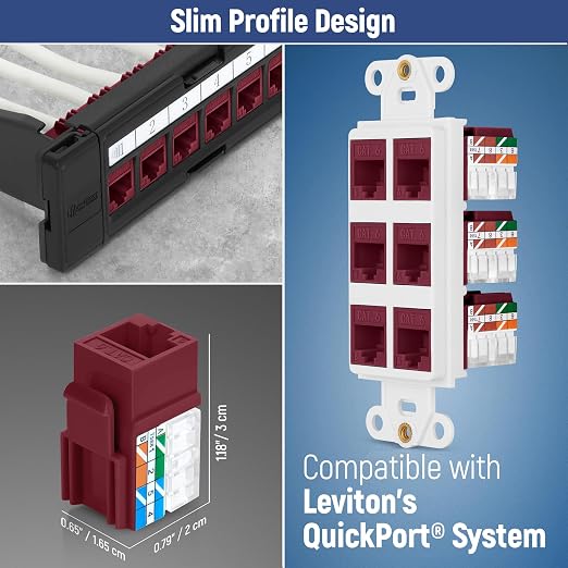Everest 90° Angled RJ45 Cat6 Keystone Jacks 10-Pack in Red - Image 6