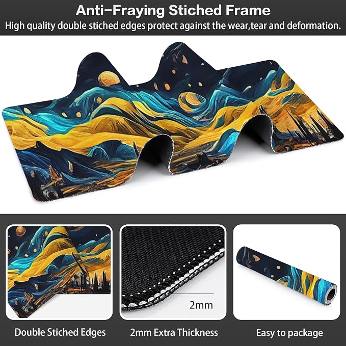 The Starry Night Desk Mat, Large Vincent Van Gogh Oil Painting Gaming Keyboard - Image 3
