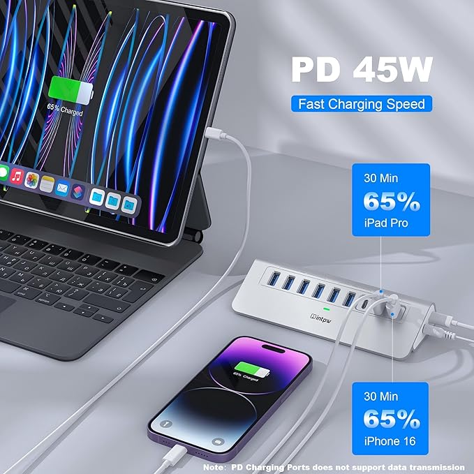 Powered USB Hub 10Gbps, intpw YH6AC 9-Port USB 3.2 /USB C Hub - Image 5