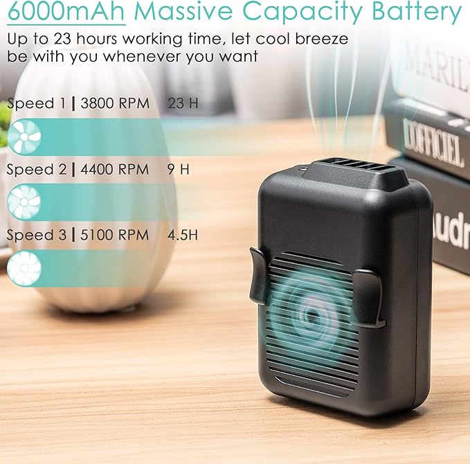 COMLIFE Portable Mini Waist Fan, 6000mAh Battery Powered Hands-free Wearable Fan - Image 3