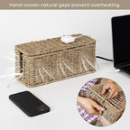 StorageWorks Cable Management Box, 2 Slots Wicker Cable Organizer to Hide Cords - Image 5