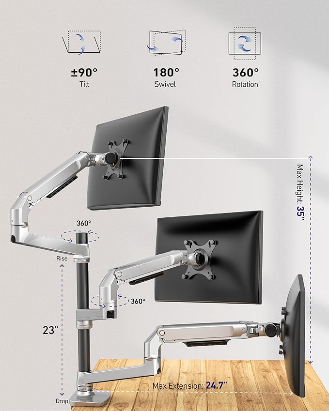Triple Monitor Mount, Holds Screens up to 40 Inches and 25 lbs, Fully - Image 2