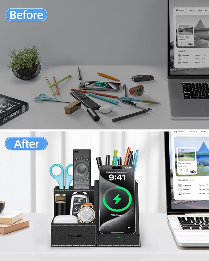 Wireless Charger with Desk Organizer, Pen Pencil Holder, Office Supplies and - Image 5