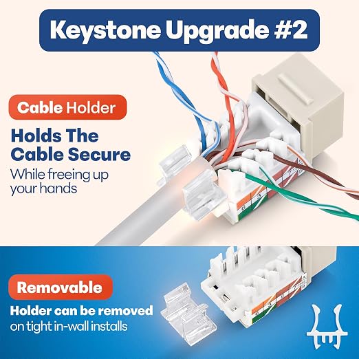 Everest 45° Angled RJ45 Cat6 Keystone Jacks 10-Pack in Light Almond - Image 4