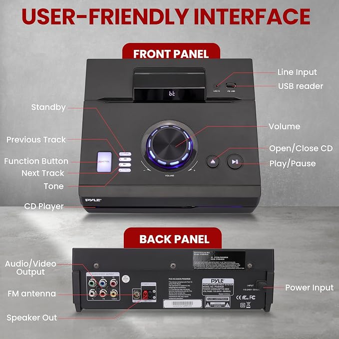 Pyle Home Stereo Shelf System - 100W Wireless BT Streaming - Image 2
