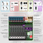 Audio Mixer 8 Channel Sound Mixer Console, Professional Music Mixing Board DJ - Image 8