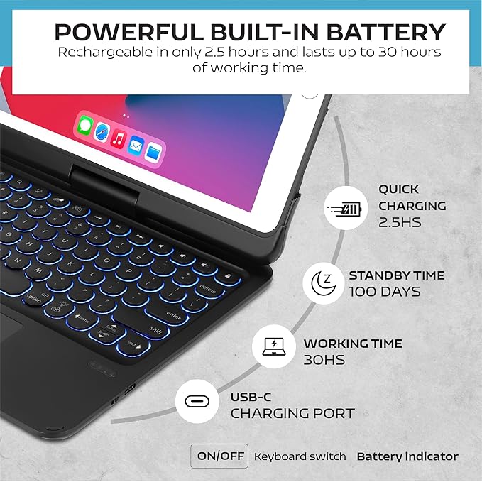QUARK Keyboard Case for iPad Pro 9.7 inch 6th Gen / 5th Gen, 360° Rotatable - Image 3