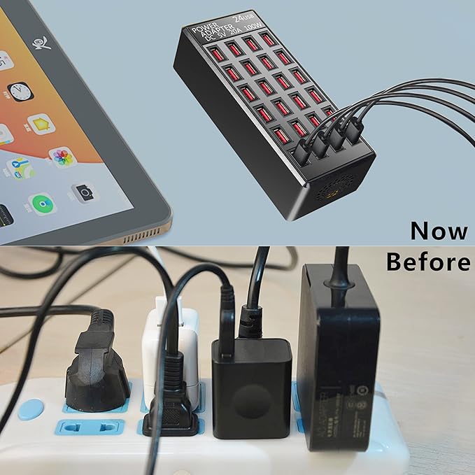 100w 24 Port, USB Fast Charging Station, Travel Desktop USB Rapid Charger - Image 4