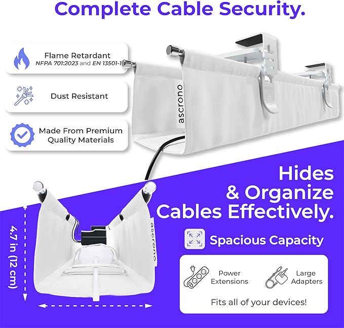 Ascrono Original No Drill Under Desk Cable Management Tray 53.9" - Image 6