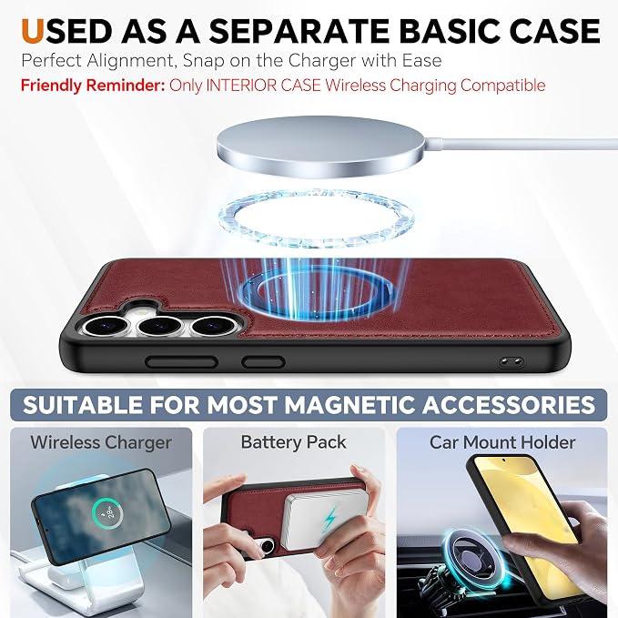 TUCCH Case Wallet for Galaxy S25 Plus, Detachable Wrist Strap RFID Blocking 4 - Image 4