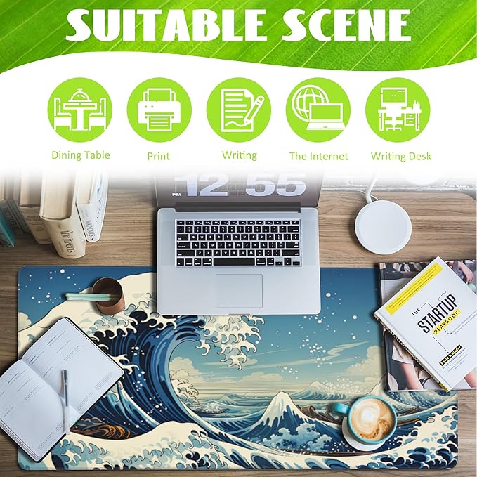 Desk Mat, Japanese Sea Wave Large Gaming Mouse Pad - Image 3