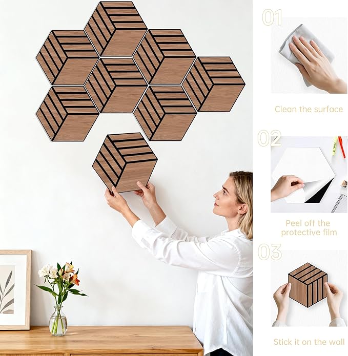 Mollywell Hexagon Acoustic Panels, Walnut TW4, 12 Pack |Wood Veneer|High - Image 6