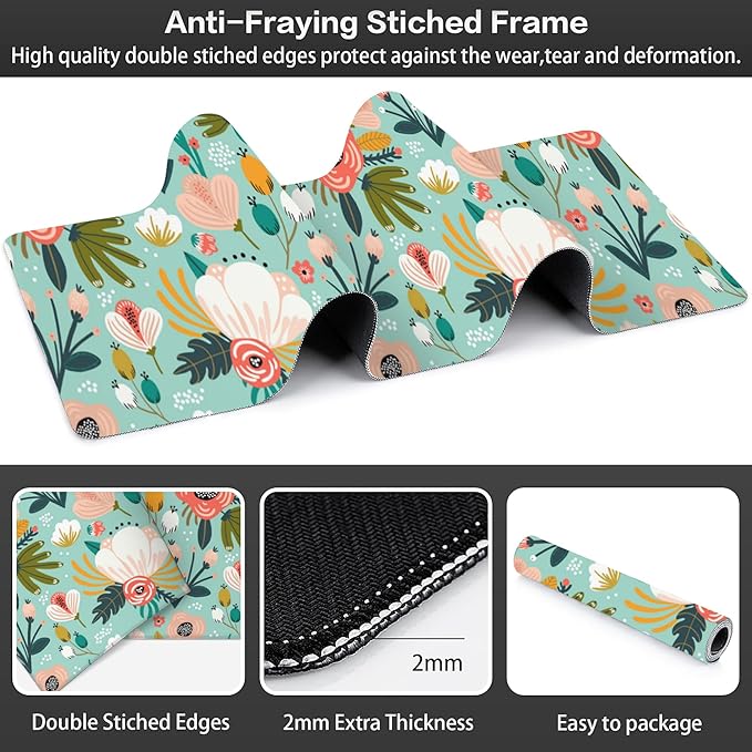 Colorful Flowers and Berries Desk Mat, Large Beautiful Floral Branches Gaming - Image 3