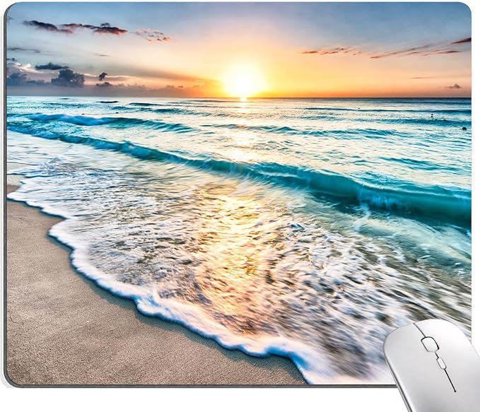 Mouse Pad, Beach Mouse Mat, Square Waterproof Non-Slip Rubber Base Computer by SANWUMIAN