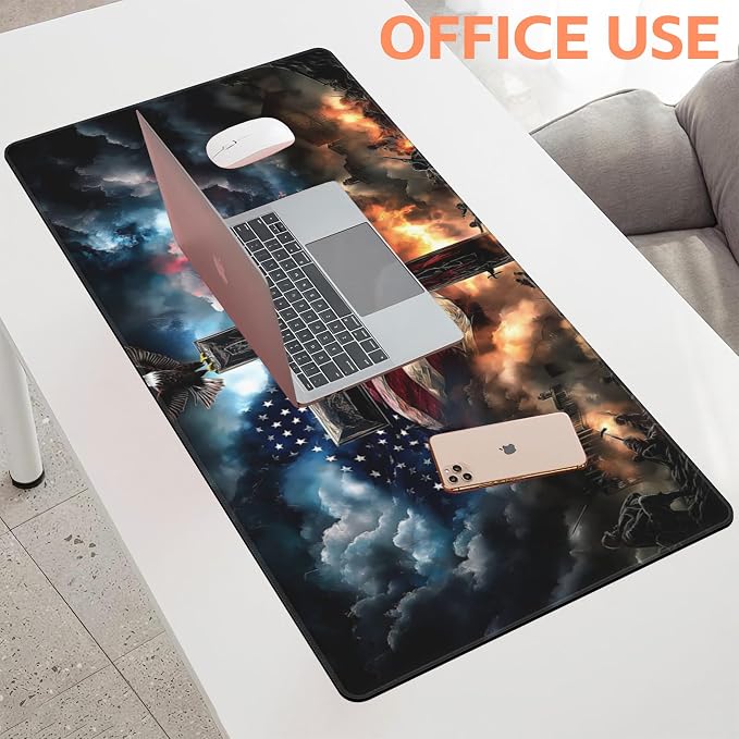 Mouse Pad Large A Cross with an Eagle Non-Slip Game Desk Mat with Stitched Edge - Image 5