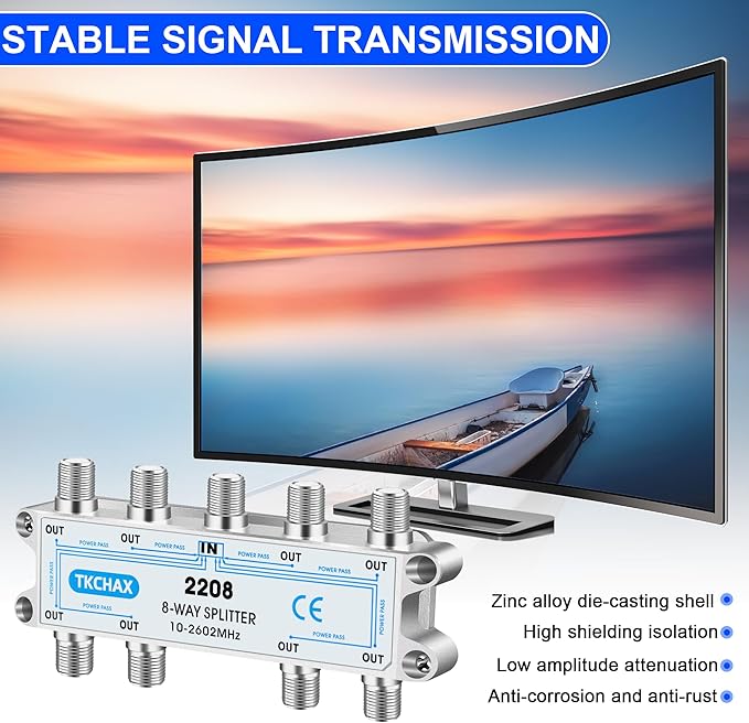 8 Way Coaxial Cable Splitter, Support 10-2602MHz, RG6 Compatible, Nickel-Plated - Image 4