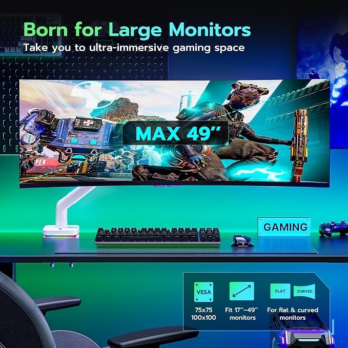 Ultrawide Monitor arm for 17-49'' Heavy Duty Screen up to 44lbs, Gas Spring - Image 3