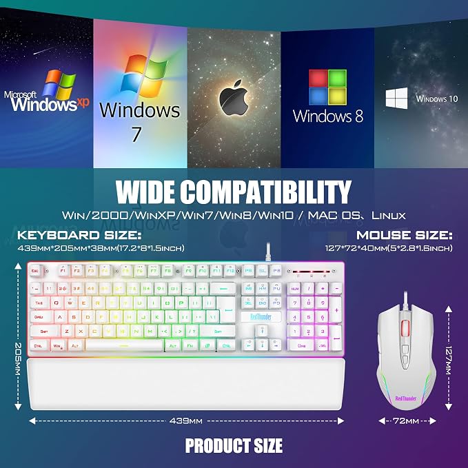 RedThunder K10 Wired Gaming Keyboard and Mouse and Wrist Rest Combo, RGB Backlit - Image 7