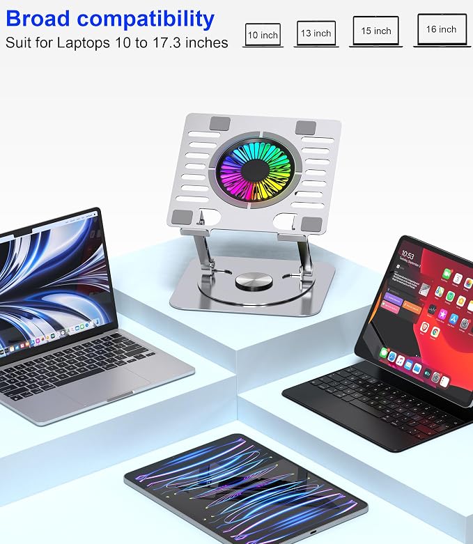 Laptop Stand, with 360°Rotating Base, External Cooling Fan, Adjustable RGB - Image 7