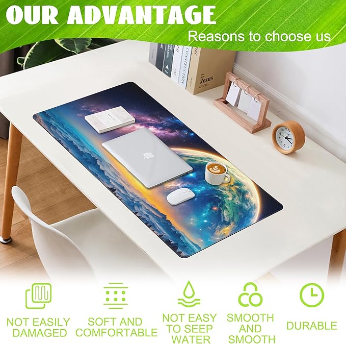 Desk Mat, Galaxy Earth Planet Desk Pad, Science Fiction Cosmic Large Gaming - Image 4