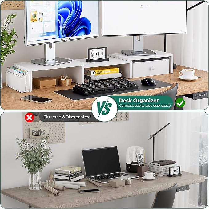 Dual Monitor Stand Riser, Adjustable Length & Swivel Angle Monitor Stand - Image 5
