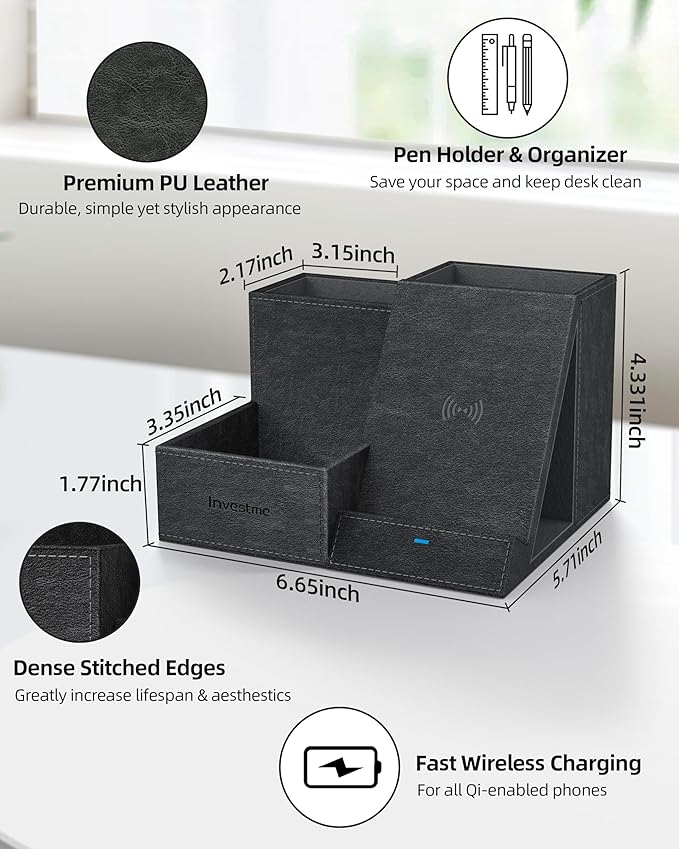 Wireless Charger with Desk Organizer, Pen Pencil Holder, Office Supplies and - Image 4